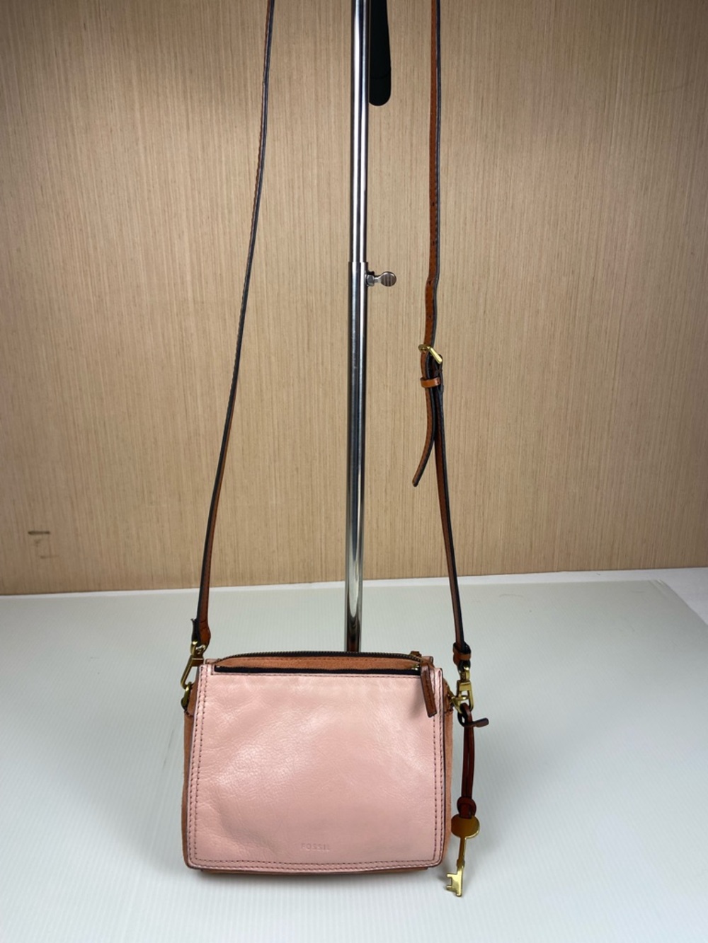 Fossil Leather Suede Convertible Crossbody Clutch Pink